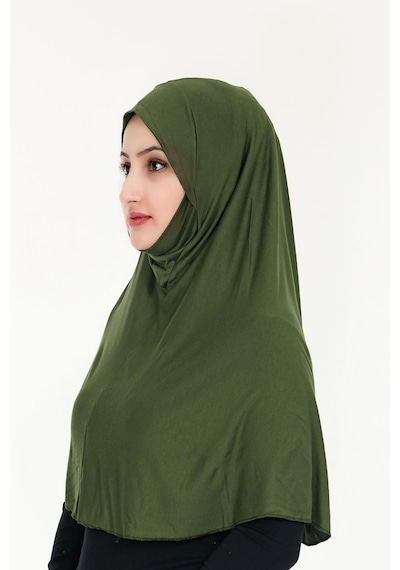 Peçeli Hazır Türban Pratik Şal Hijab Namaz Örtüsü Haki