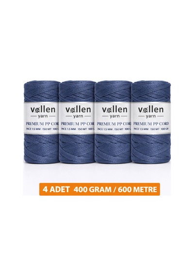 600m Polyester Makrome Ipi, Supla Ipi, Çanta Ipi, Bileklik Ipi,makrame,denim Mavi 1.5mm-400gr