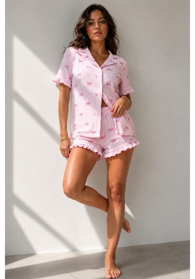 Norcia Sports Kadın Süprem Gömlek Şort Düğme Pembe Pijama Takımı Çok Renkli - 929322749 Çok Renkli - 929322749 Çok Renkli