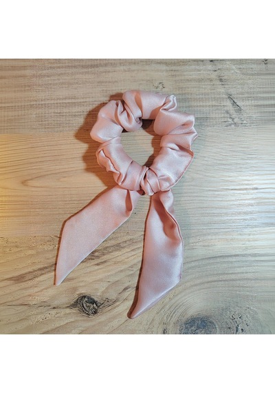 Handmade İpek Saten Fiyonklu Scrunchie Saç Tokası Açık Pembe