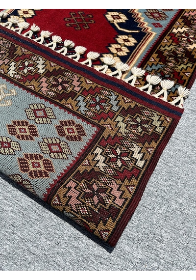 El Dokuma Yağcıbedir Halısı 85x140 Turkuazlı Kök Boya Yün Halı Turkuaz