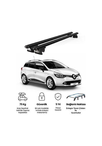 Venüs Renault Clio Sport Tourer 2013-2022 Uyumlu Siyah Ara Atkı Port Bagaj Tavan Barı