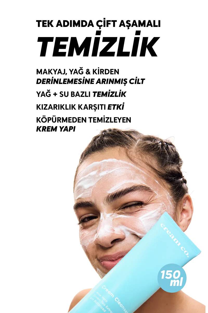 Cream Co. Hassas Ciltler İçin Tek Adımda Çift Aşamalı Temizlik Sağlayan Krem Yüz Temizleyicisi Cream Cleanseri 150 ML