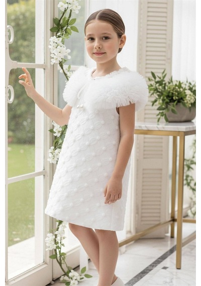 Pamina Kids Pamina Kız Çocuk Yakalı Tül Elbise Ekru 36106
