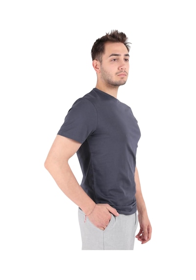Cazador Erkek Slim Fit Bisiklet Yaka Pamuklu Düz Tişört 4623 Antrasit