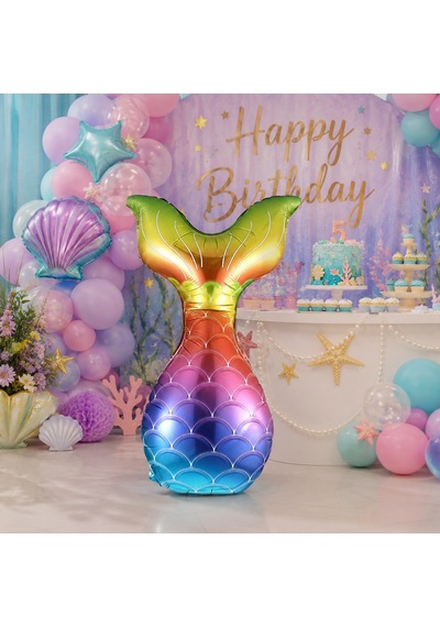 Folyo Balon Deniz Kızı Kuyruğu Rengarenk 36 İnç Mermaid Parti Süsü Dekor Balon Çok Renkli