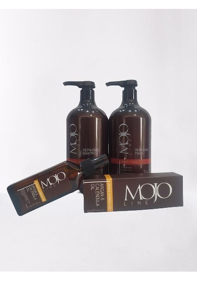 Mojo Line Onarıcı Bakım Şampuanı 1 L + Argan & Calendula Saç Bakım Yağı 100 ML + Saç Bakım Maskesi 1 L