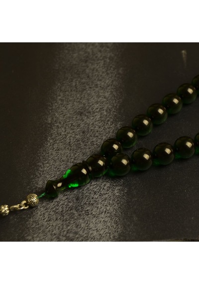 Küre Kesim 11x11 Mm Ateş Kehribar Alpaka Püsküllü Tesbih Yeşil 12328027