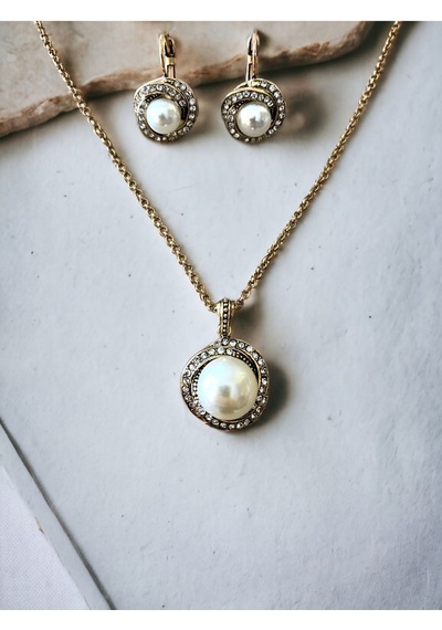 Kristal Taşlı Inci Kolye Ve Küpe Seti Fayra-a8056set Beyaz