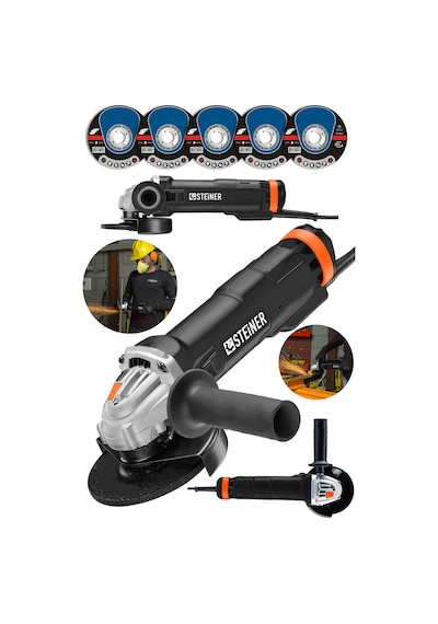 Steiner 4200 Watt Metal Şanzuman Avuç İçi Taşlama Siyah + 5 Disk