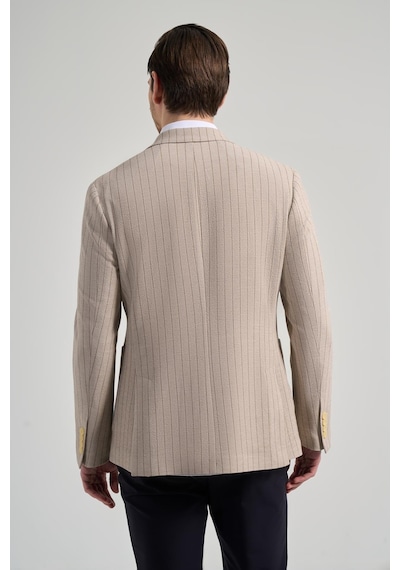 İmza Çizgili Desen Gofreli Mono Yaka Esnek 6 Drop Slim Fit Ceket 1002250122 Koyu Bej