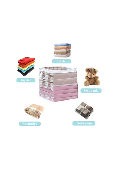 3 Adet Mini Şeffaf Hurç Havlu Giysi Iç Çamaşırı Düzenleyici Saklama Çantası 25x25cm Tela 25 X 25 Gri Diğer