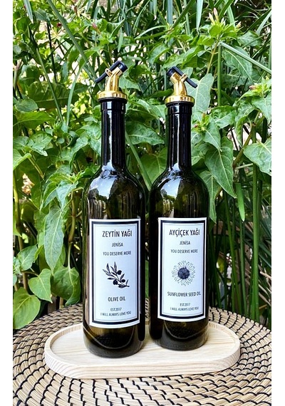 Ahşap Standlı 750 Ml Amber Yeşil Şişe Altın Akıtıcılı Etiketli Ya