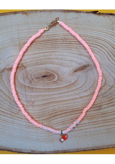 Pembe Balık Boncuk Fimo Kolye Renkli Kadın Kolye PYTKFIMOKLYE0104 Beyaz