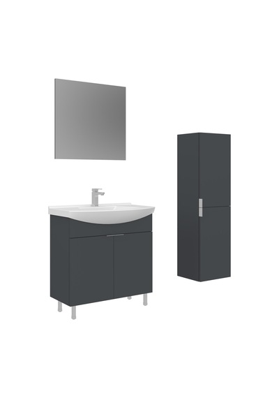 Orka Purus 80 Cm Mat Antrasit Düz Aynalı Banyo Dolabı Takımı Ve Boy Dolabı Ayaklı Antrasit Orka Purus 80 Cm Mat Antrasit Düz Aynalı Banyo Dolabı Takımı Ve Boy Dolabı Ayaklı Antrasit