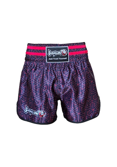 Dragondo Mt3442 Muay Thai Şortu Kick Boks Şort Neon Pembe Dijital Baskılı Şort Siyah
