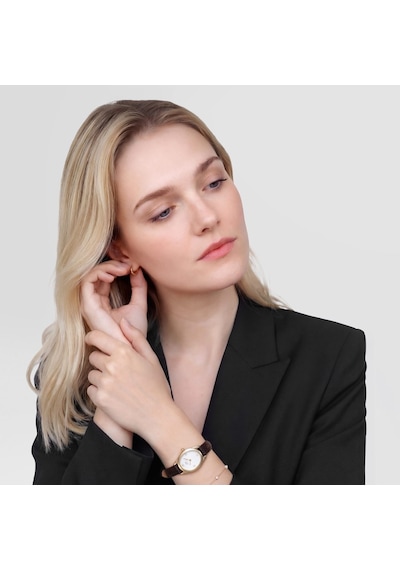 Daniel Wellington Ophelia Mini Dark Brown Lizard White Guilloche Gold Dw00600891 Erkek Kol Saati Altın