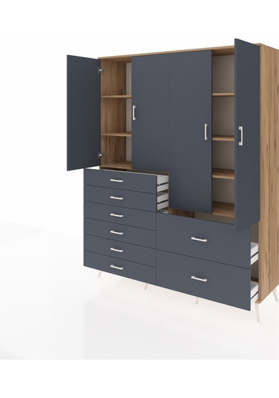 Hyperion Gardrop 7 Raflı 8 Çekmeceli 4 Kapaklı 176x44x221 Çam-antrasit Beyaz Hyperion Gardrop 7 Raflı 8 Çekmeceli 4 Kapaklı 176x44x221 Çam-antrasit Beyaz