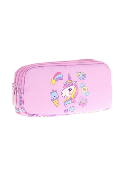 Kaukko Kids Üç Bölmeli Lila, Unicorn, Kız Çocuk Okul Kalem Çantası - L8215 Lila - Sarı