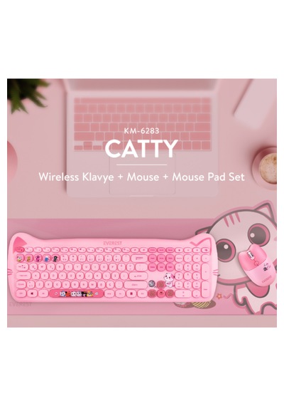 Everest Km-6283 Catty Kablosuz Ultra Sessiz Özel Tasarımlı Q Klavye & Mouse + Mouse Pad Set Bej