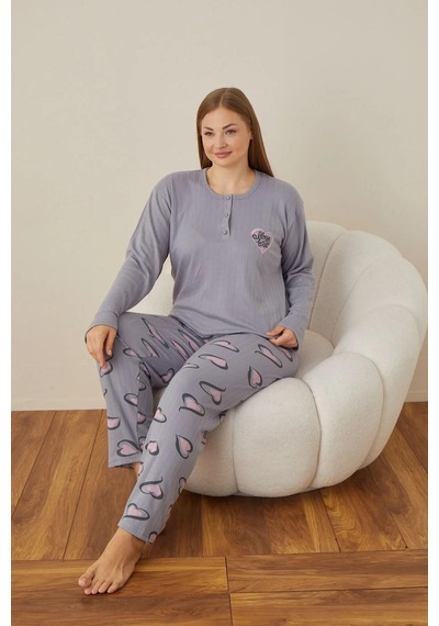 Boyraz Lindros Kadın Pamuklu Düğme Yaka Raporlu İnterlok Battal Pijama Takımı 05102 - 1 Adet Gri Boyraz Lindros Kadın Pamuklu Düğme Yaka Raporlu İnterlok Battal Pijama Takımı 05102 - 1 Adet Gri