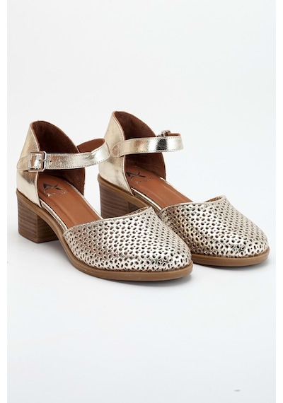 Analin Shoes Kadın Hakiki Deri Burnu Kapalı Delikli Sandalet Altın
