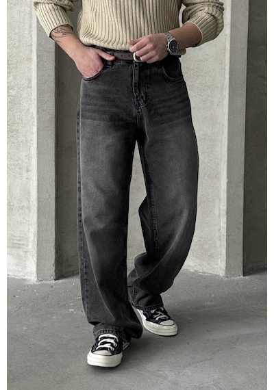 Erkek Ekstra Baggy Jean Pantolon Gri
