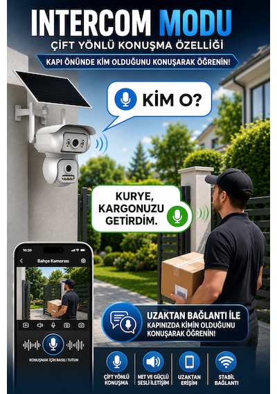 2 Kameralı 6mp Solar Panelli Aov Sürekli Kayıt Teknolojili Hareket Algılamalı Güvenlik Kamerası