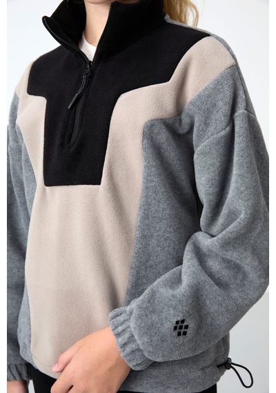 Tommy Life Gri Melanj Kalın Yumuşak Dokulu Oversize Nakışlı Polar Kız Çocuk Sweatshirt - 75153 Gri Melanj