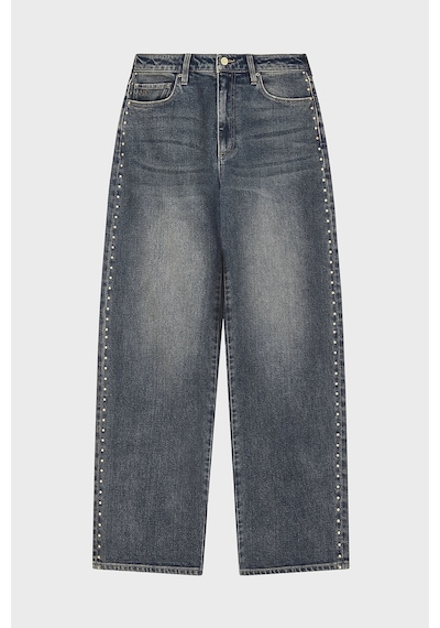 Armani Exchange Pamuklu Oversize Fit Zımba Detaylı Geniş Paça Jeans Kadın Kot Pantolon Xw000100 Af25765 Mb001 Mavi