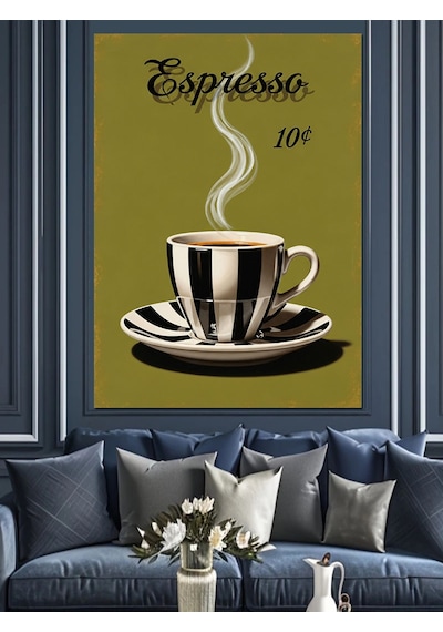 Ahşap Tablo Espresso Kahve Fincanı Çizimi