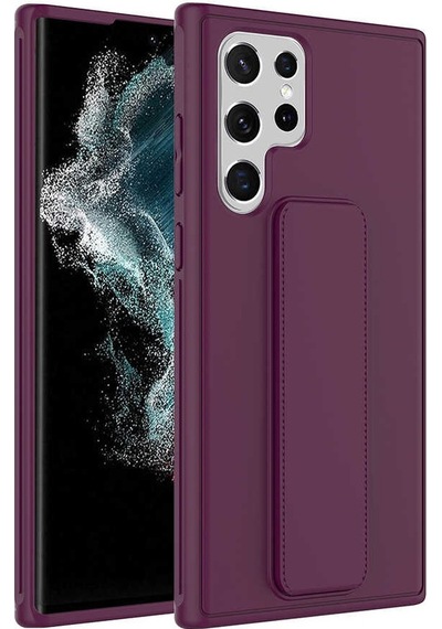 Samsung Galaxy Uyumlu S22 Ultra Kapak Standlı El Tutacaklı Silikon Kılıf
