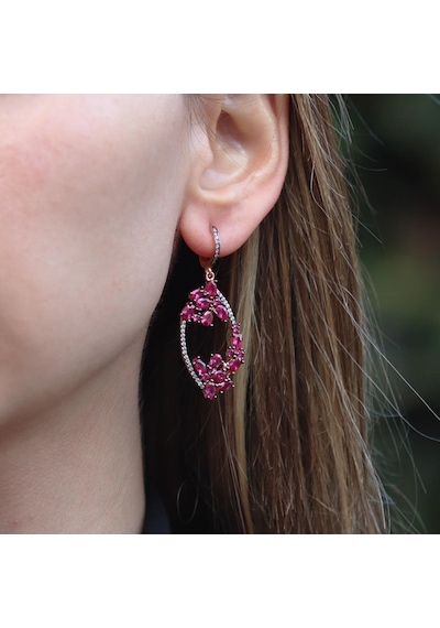Zirkon Taşlı Rose Gold Kaplama Romantik Gümüş Küpe Gümüş