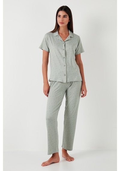 Lela Desenli Regular Fit Gömlek Yaka Bayan Pijama Takımı 65750101 Mint