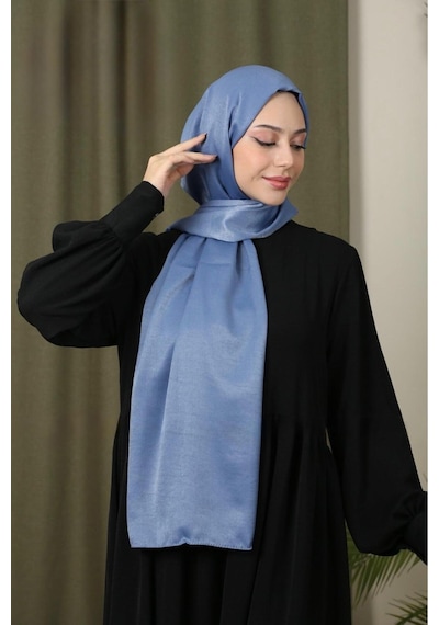 Flora Tekstil Abiye Parlak Bambu İpek Şal KOT MAVİSİ