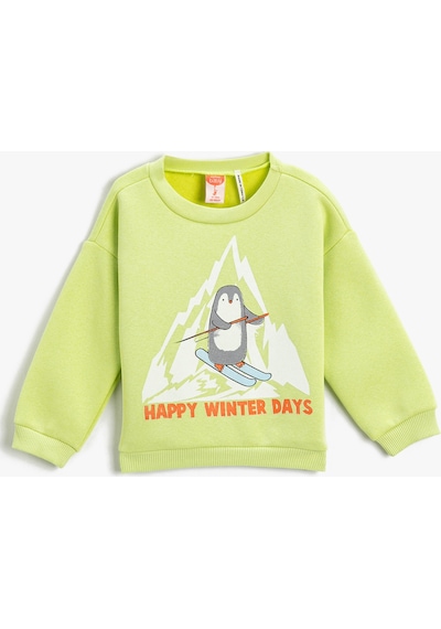 Koton Kayak Temalı Penguen Baskılı Sweatshirt Uzun Kollu Bisiklet Yaka Sarı 3wmb10373tk 3WMB10373TK154 Sarı