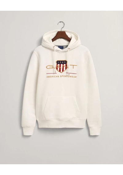 Gant Erkek Kapşonlu Sweatshirt Yandan Cepli Krem - Beyaz