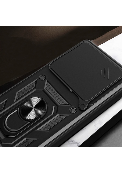 Xiaomi 14t Kılıf Sürgülü Kamera Koruyucu Manyetik Standlı Tank Koruma Celikaksesuar Mavi