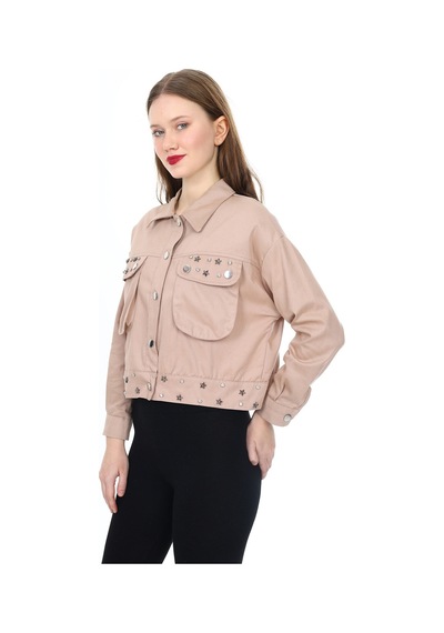 Kadın Gabardin Ceket- Metal Aksesuar Süslemeli M-l-xl 0182 Zyk 001