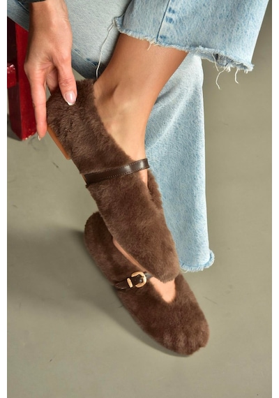 Fox Shoes V820105504 Kahverengi Peluş Günlük Düz Kadın Babet Kahverengi