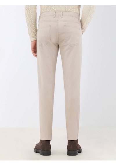 Kip Bej Düz Dokuma Slim Fit Casual Pamuk Karışımlı Pantolon Bej