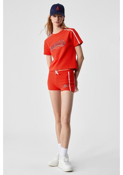 Ethıquet Marıam Kadın Baskılı Slim Fit Kırmızı Şort