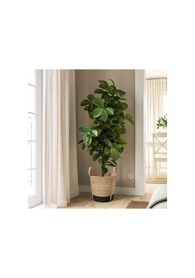 Rattan Saksı, Bej-siyah, 24 Cm, İç Mekan