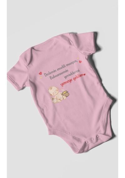 Morivokids Dedeye Ve Babaanneye Özel Kısa Kollu Bebek Body %100 Pamuk Koyu Pembe