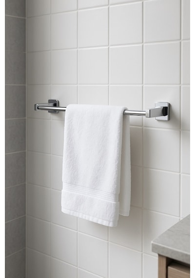 Sas Haus Yapışkanlı Krom 4 Lü Banyo & Mutfak Havluluk Seti Wc Kağıtlık, Rulo, Çember & Uzun Havlu Askısı Krom