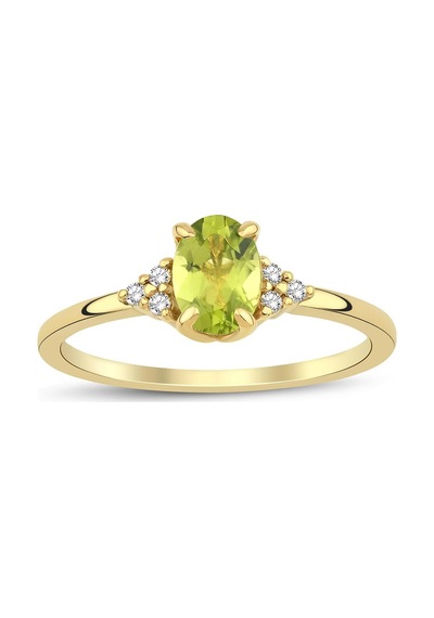 Peridot Oval Tektaş Pırlanta Yüzük Sarı