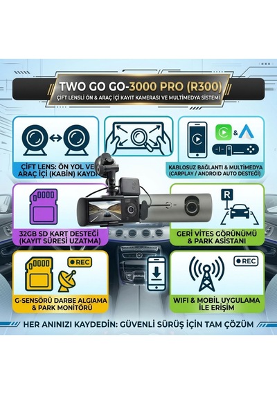 Çift Lensli Ön Ve Araç İçi Kayıt Kamerası 1080p Full Hd Gps Modüllü G Sensörlü Kızılötesi Gece Sensörlü Yol Kayıt Cihazı