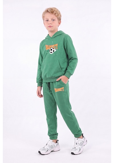 Fyk Kids Erkek Çocuk Baskılı Kanguru Cepli Kapüşonlu Eşofman Takımı Yeşil