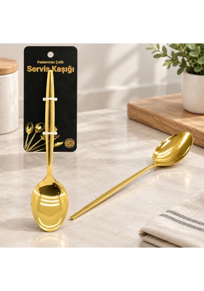 Metal Altın Servis Kaşığı 27 Cm Çok Renkli