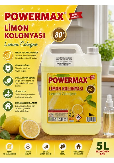 Powermax Limon Kolonyası 5 L Ferahlatıcı Limon Kokusu